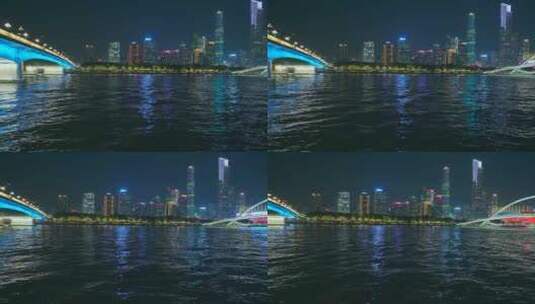 广州大桥与珠江新城CBD摩天大楼夜景灯光高清在线视频素材下载