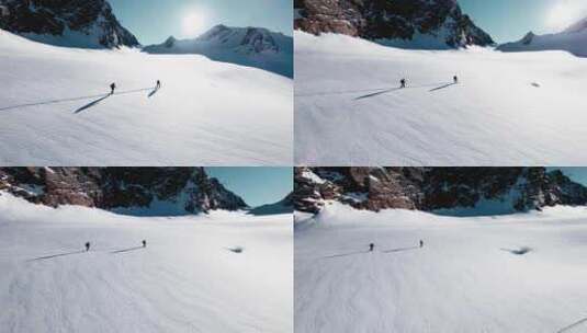 雪山探险结组行进高清在线视频素材下载