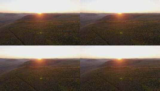 内蒙古自然风光森林秋色高山日出高清在线视频素材下载