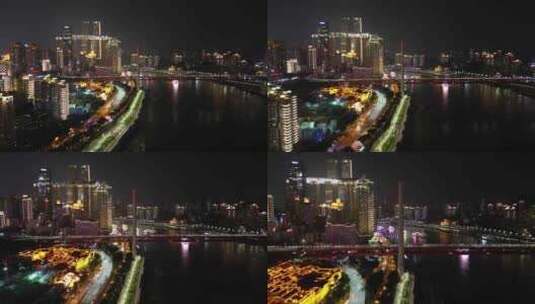 夜晚航拍重庆长江大桥高清在线视频素材下载