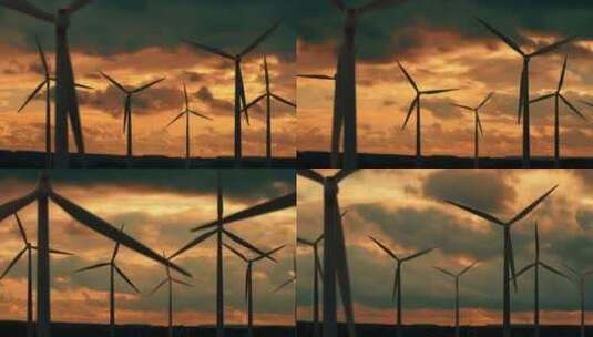 夕阳下的风力涡轮机高清在线视频素材下载
