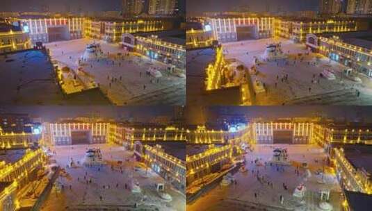 中国黑龙江哈尔滨老道外中华巴洛克雪人夜景高清在线视频素材下载