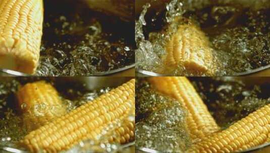 用沸水煮玉米制备有机谷物高清在线视频素材下载