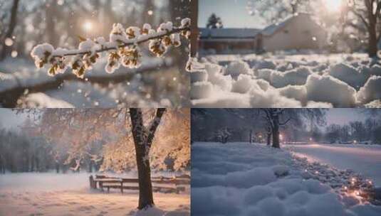 雪花飘落唯美的下雪场景高清在线视频素材下载