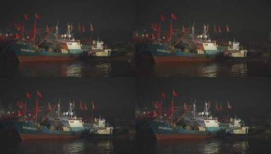 渔船夜晚夜景浙江宁波象山石浦镇渔村高清在线视频素材下载