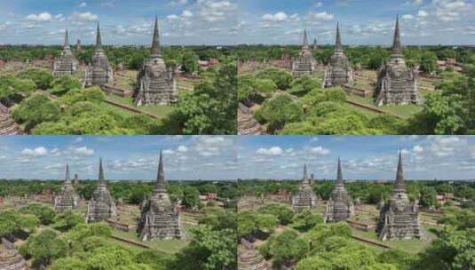 泰国大城府阿瑜陀耶遗址西善佩寺航拍高清在线视频素材下载