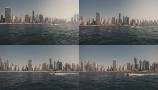游艇上看迪拜高楼高清在线视频素材下载