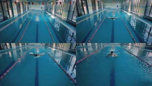 一个游泳运动员奋力训练高清在线视频素材下载