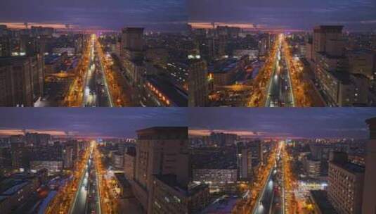 辽宁沈阳崇山路一环城市交通夜景航拍高清在线视频素材下载