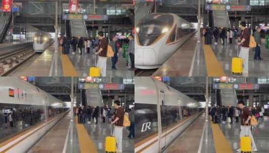 高铁进站南京南站高清在线视频素材下载