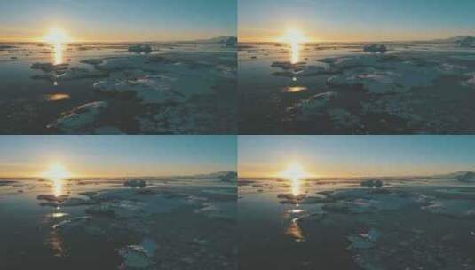 海洋上空的南极日落。航拍。高清在线视频素材下载