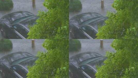 城市马路道路下暴雨倾盆大雨下雨天雨水雨滴高清在线视频素材下载