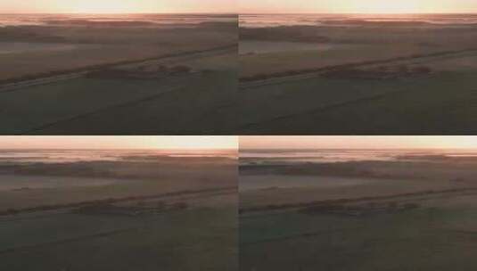 航拍特写日落余晖下的森林草原夕阳高清在线视频素材下载