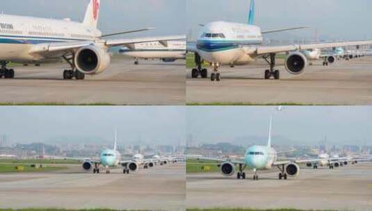8K深圳宝安飞机场客机排队起飞延时3高清在线视频素材下载