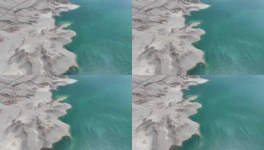 航拍新疆喀什塔县班迪尔蓝湖碧绿色湖水高清在线视频素材下载
