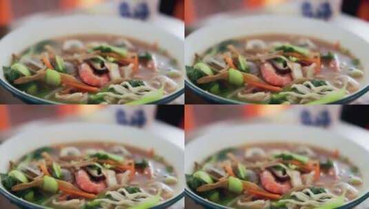 中国传统美食浙江省台州市临海海鲜面高清在线视频素材下载