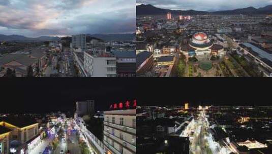丽江城市夜景航拍高清在线视频素材下载