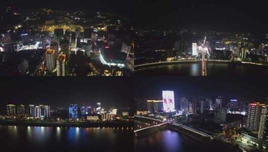 航拍湖南株洲城市夜景高清在线视频素材下载
