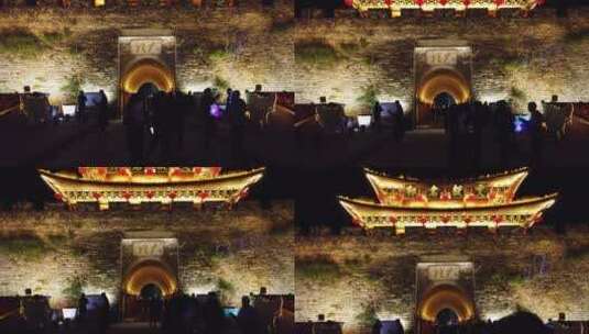 大理古城门楼在夜晚灯光下高清在线视频素材下载