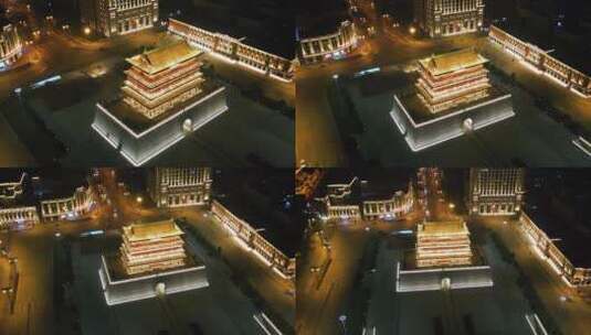 太原首义门夜景由近拉远高清在线视频素材下载