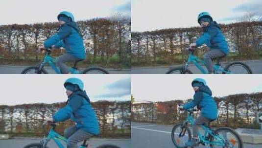 孩子在街道上骑自行车高清在线视频素材下载