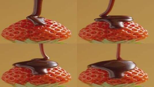 2K竖屏巧克力酱淋在草莓上高清在线视频素材下载