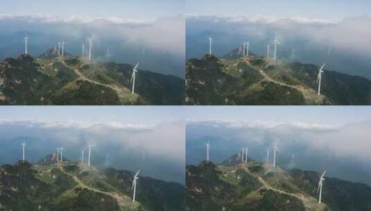 航拍山顶云海风车高清在线视频素材下载