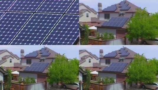 房屋顶部的太阳能电池板放大高清在线视频素材下载