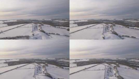 航拍美丽的乡村雪景高清在线视频素材下载