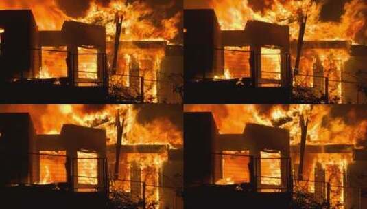 晚上在大火中燃烧的家高清在线视频素材下载