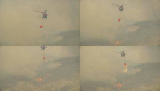 消防直升机洒阻燃剂高清在线视频素材下载