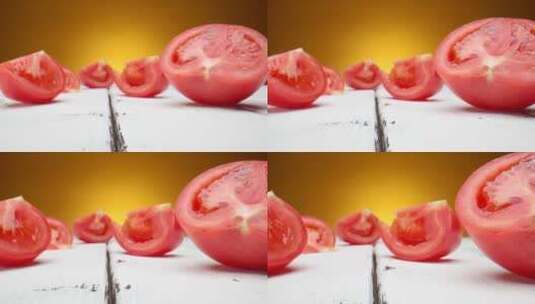 切开的新鲜西红柿局部特写高清在线视频素材下载