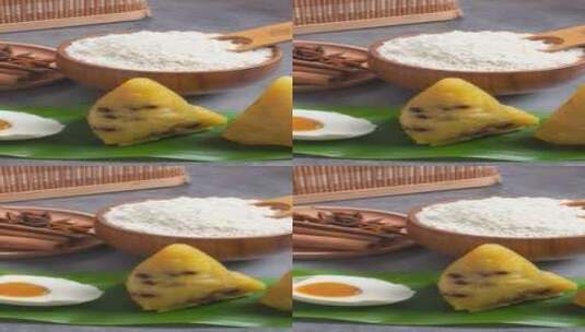 端午节粽子与咸鸭蛋4k竖版滑轨平移高清在线视频素材下载