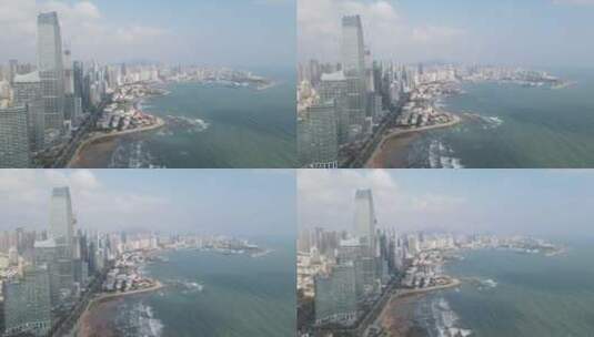 航拍山东青岛海天中心城市海岸线CBD高清在线视频素材下载