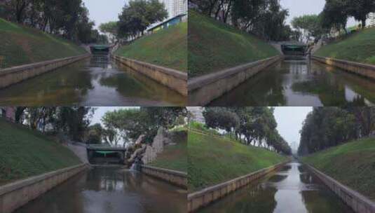 4k深圳新洲河笔直的河道清澈河水高清在线视频素材下载