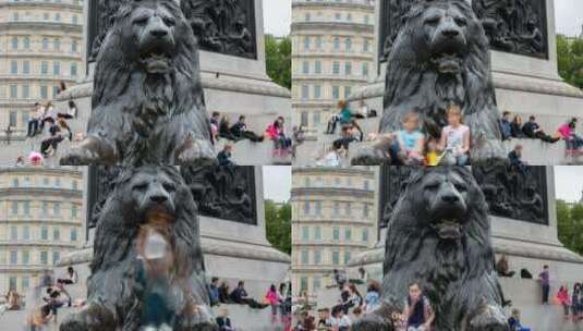 广场上的巨型狮子雕像高清在线视频素材下载