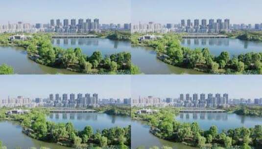 俯拍杭州滨江白马湖动漫广场高清在线视频素材下载