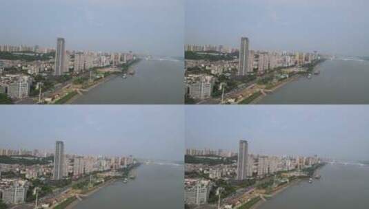 航拍湖北宜昌长江沿江大道高楼高清在线视频素材下载