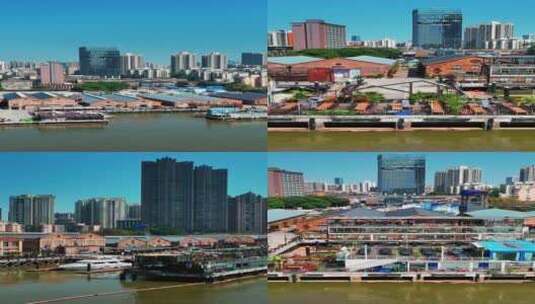 竖屏航拍广州太古仓码头港口建筑高清在线视频素材下载