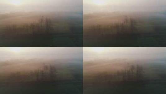 晨雾中的四川乡村田野村庄航拍风景高清在线视频素材下载