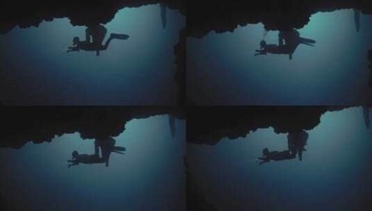 潜水员潜入深海探险高清在线视频素材下载