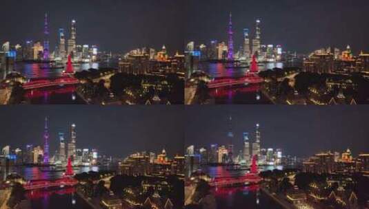 上海苏州河下降镜头航拍高清在线视频素材下载