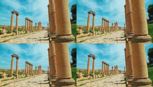 杰拉什古城的罗马石柱高清在线视频素材下载