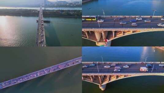 视频合集航拍长沙橘子洲大桥高清在线视频素材下载