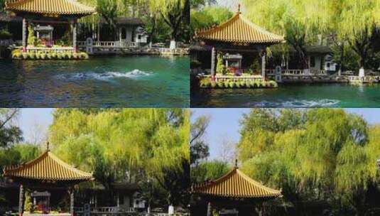 济南市趵突泉景区游客旅游视角实拍4K视频高清在线视频素材下载