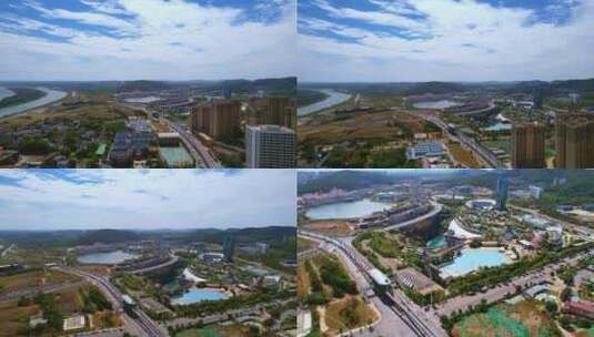 长沙大王山云巴工程湘江欢乐城区域航拍高清在线视频素材下载