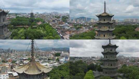 泉州市区航拍开元寺东西塔西街钟楼高清在线视频素材下载