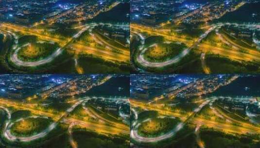义乌高速公路义乌东交通车流夜景航拍延时高清在线视频素材下载