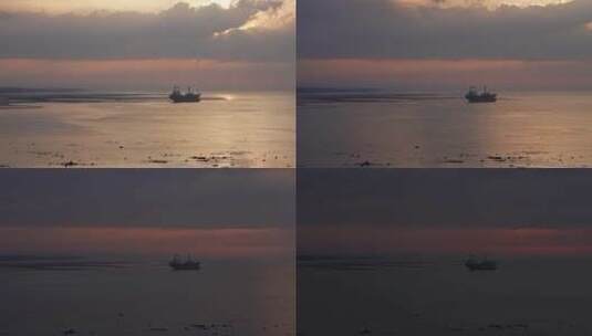 日落海边停靠轮船高清在线视频素材下载