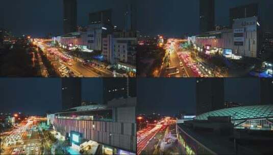 航拍南京江北新区城市道路交通夜景高清在线视频素材下载